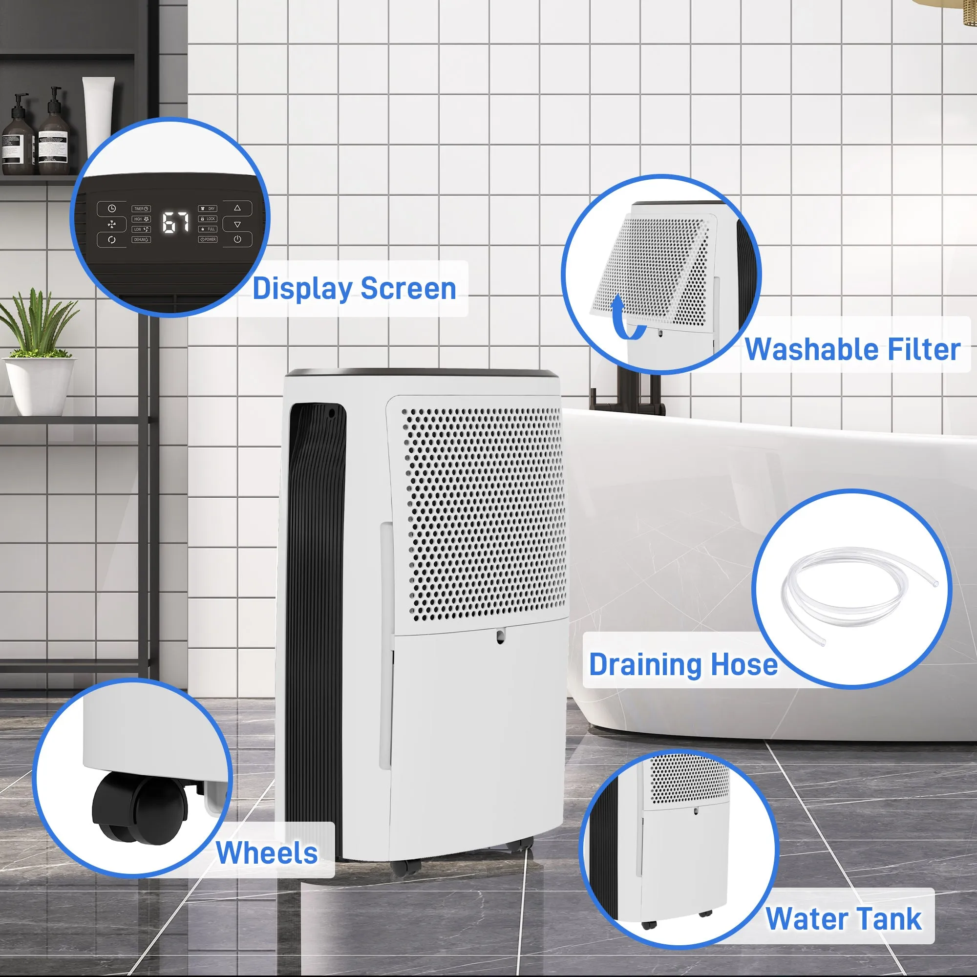 16L/Day Dehumidifier for Home Damp, Mould, Laundry Drying, White