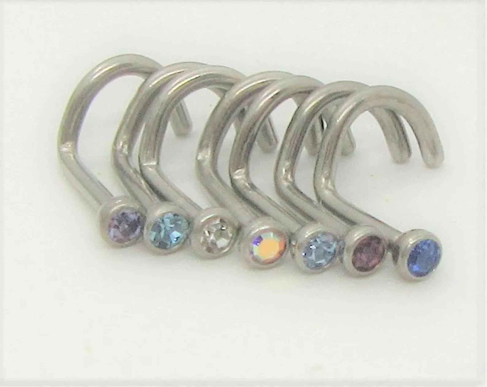 18G Pure Titanium Implant Grade Nose Ring Nose Stud 18g Nose Jewelry 18 Gauge Nose Screw Curl Corkscrew 2mm Crystal Gem