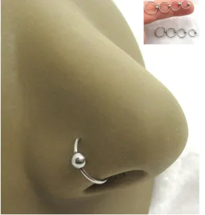 20G 18G Nose Hoop Nose Ring Nostril Hoop Ring 20 gauge 18 gauge Bead Attached 10mm 9mm 8mm 7mm Nose Ring