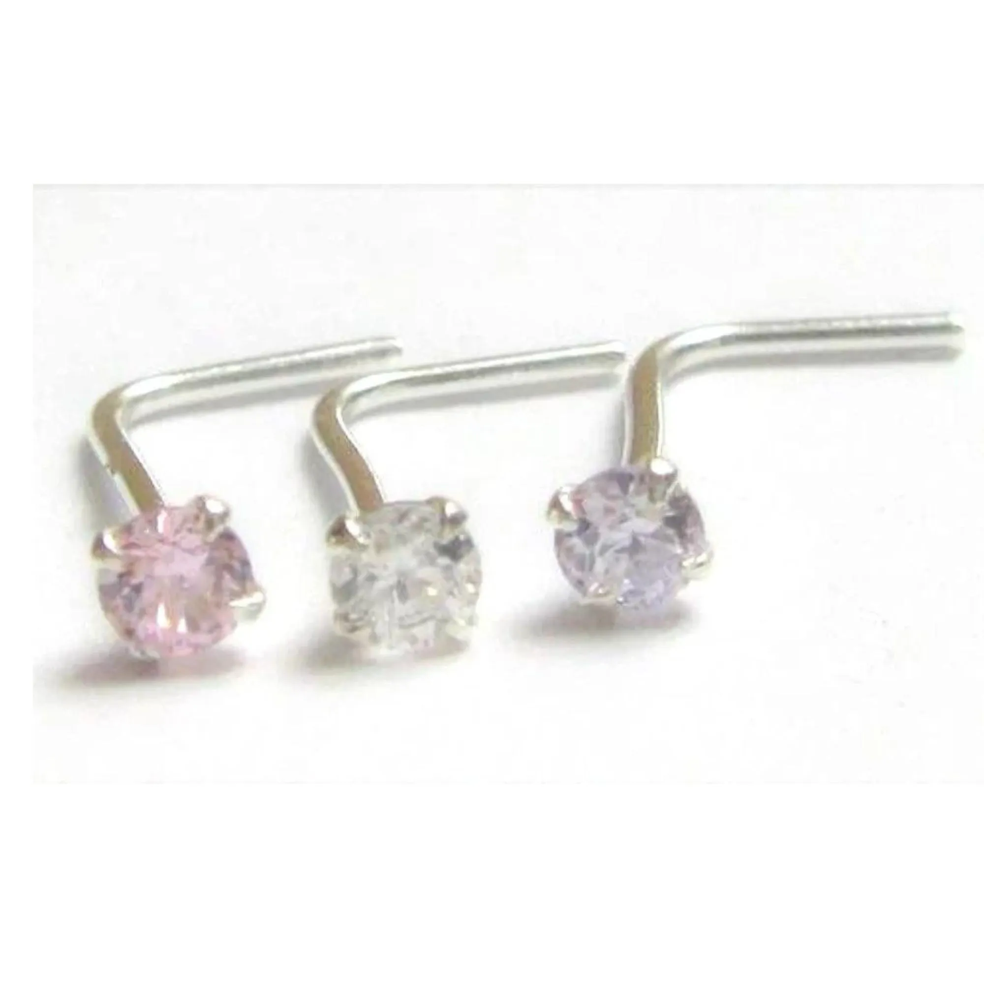 22G Nose Studs Diamond 2mm Faceted Clear Pink Purple Crystal Claw Set Nose Stud L Shape Bent Post Pin Jewelry 22 gauge Nostril