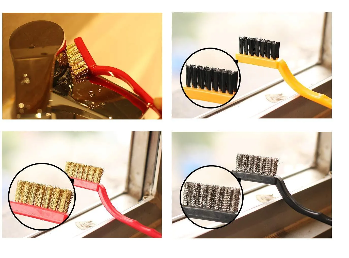 3 PCs Mini Wire Brush Set Brass Nylon Stainless Steel Bristles Household Cleaning Brush