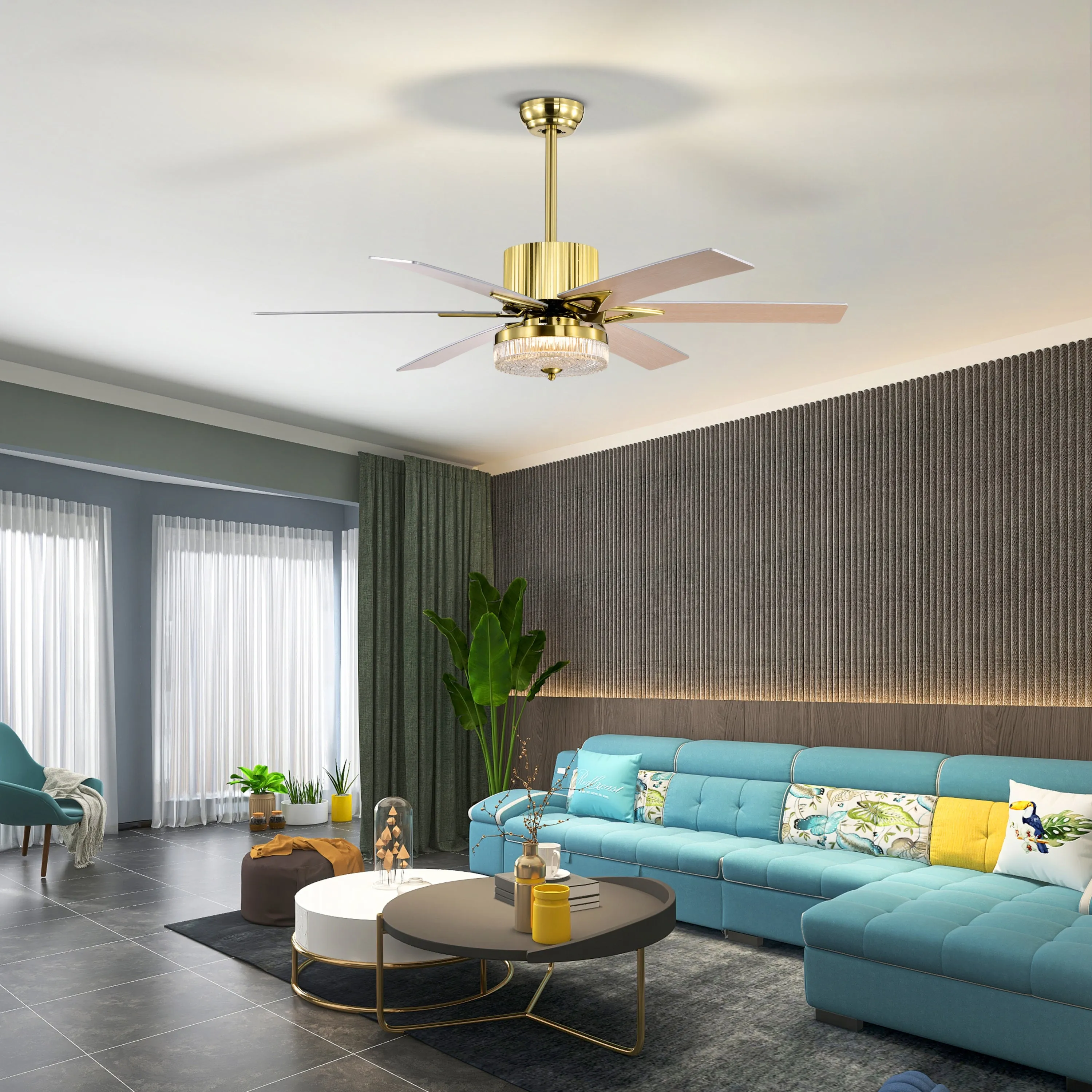 52" Modern Style Ceiling Fan Light Gold LED Ceiling Light Remote Control 3 Speed Reversible Silent Ceiling Fan, 1h/4h/8h Timer