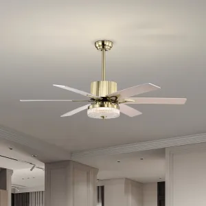 52" Modern Style Ceiling Fan Light Gold LED Ceiling Light Remote Control 3 Speed Reversible Silent Ceiling Fan, 1h/4h/8h Timer