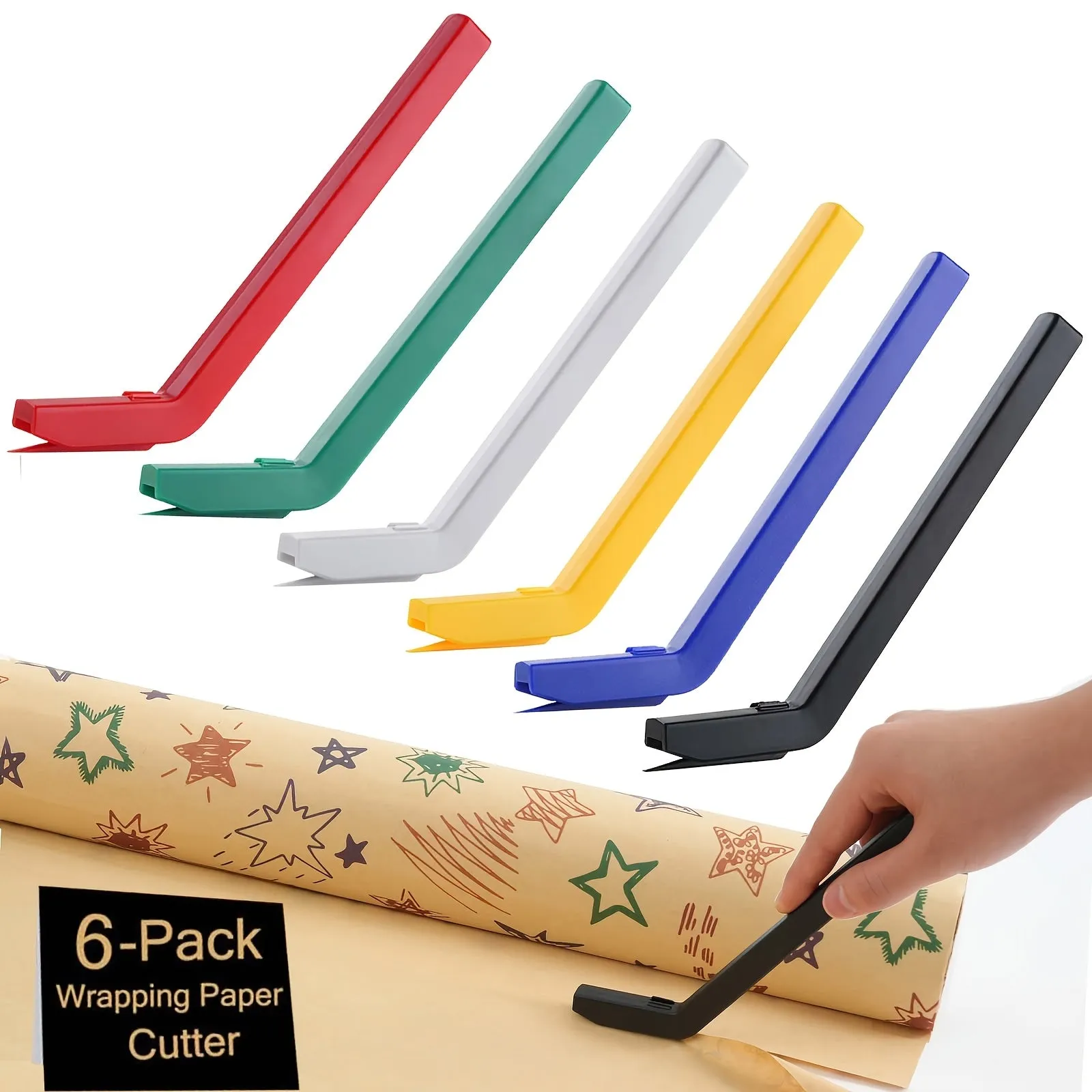 6-Pcs Easy-Glide Wrapping Paper Cutter Set – Safe, Battery-Free, and Perfect for Home, Office, or Classroom Use (6 Colors)