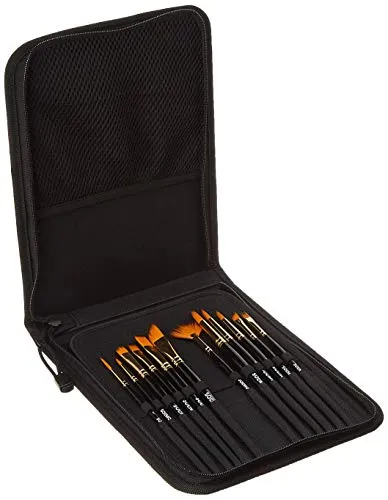 Amazon Brand - Solimo Paint Brushes for Acrylic and Water Colours, with Carry Case, 12 Piece Set