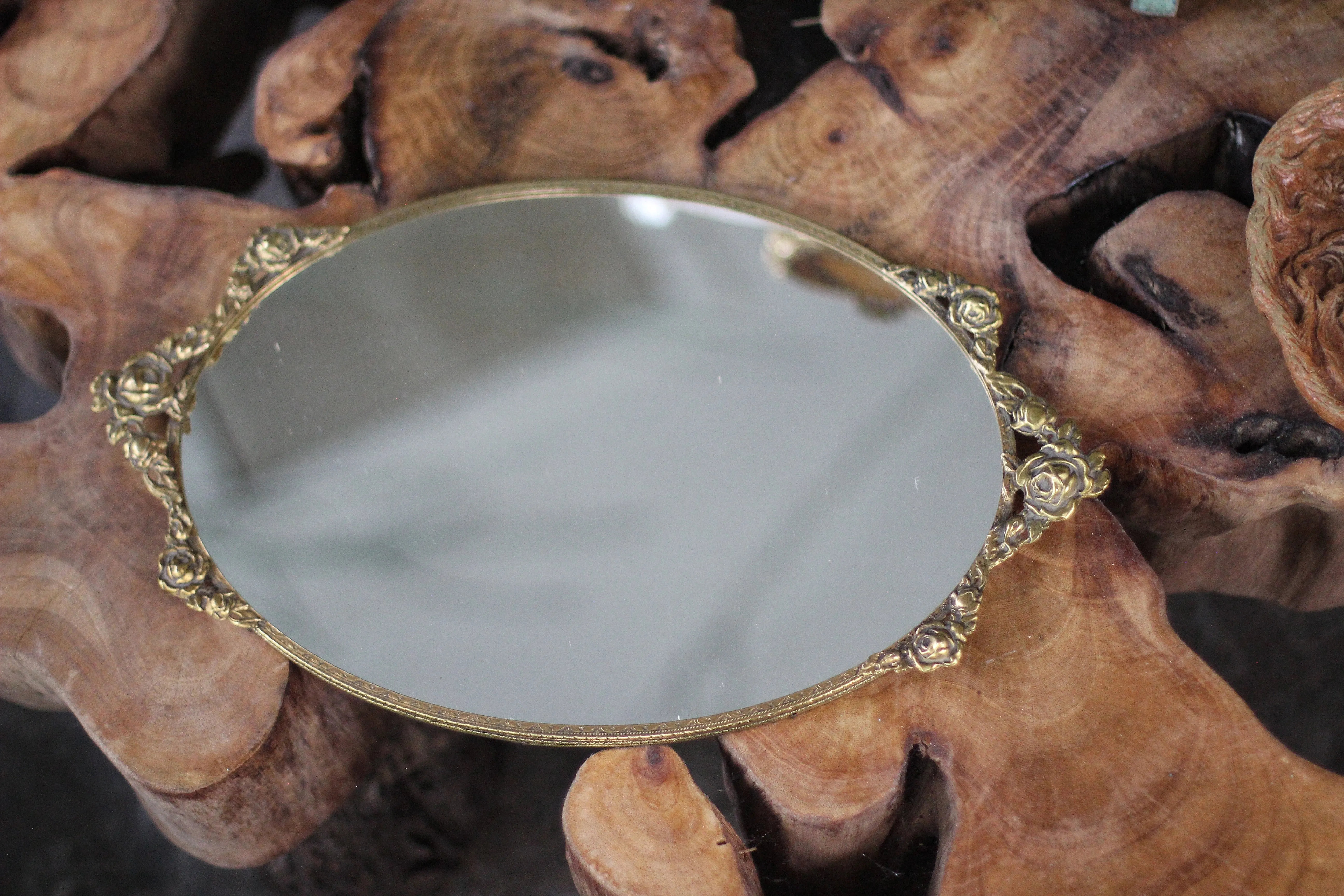 Antique Bronze Floral Rose Vanity Mirror