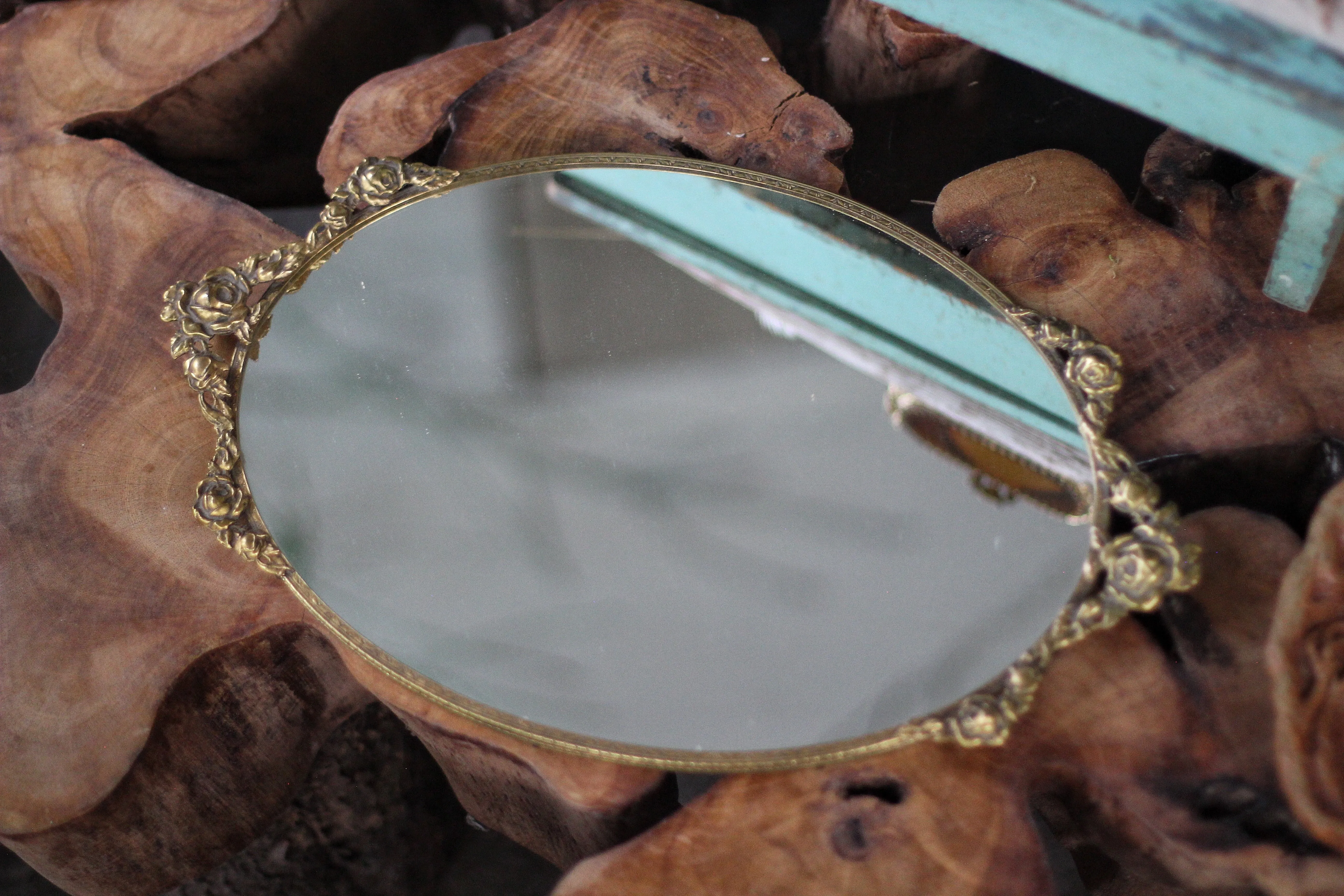 Antique Bronze Floral Rose Vanity Mirror