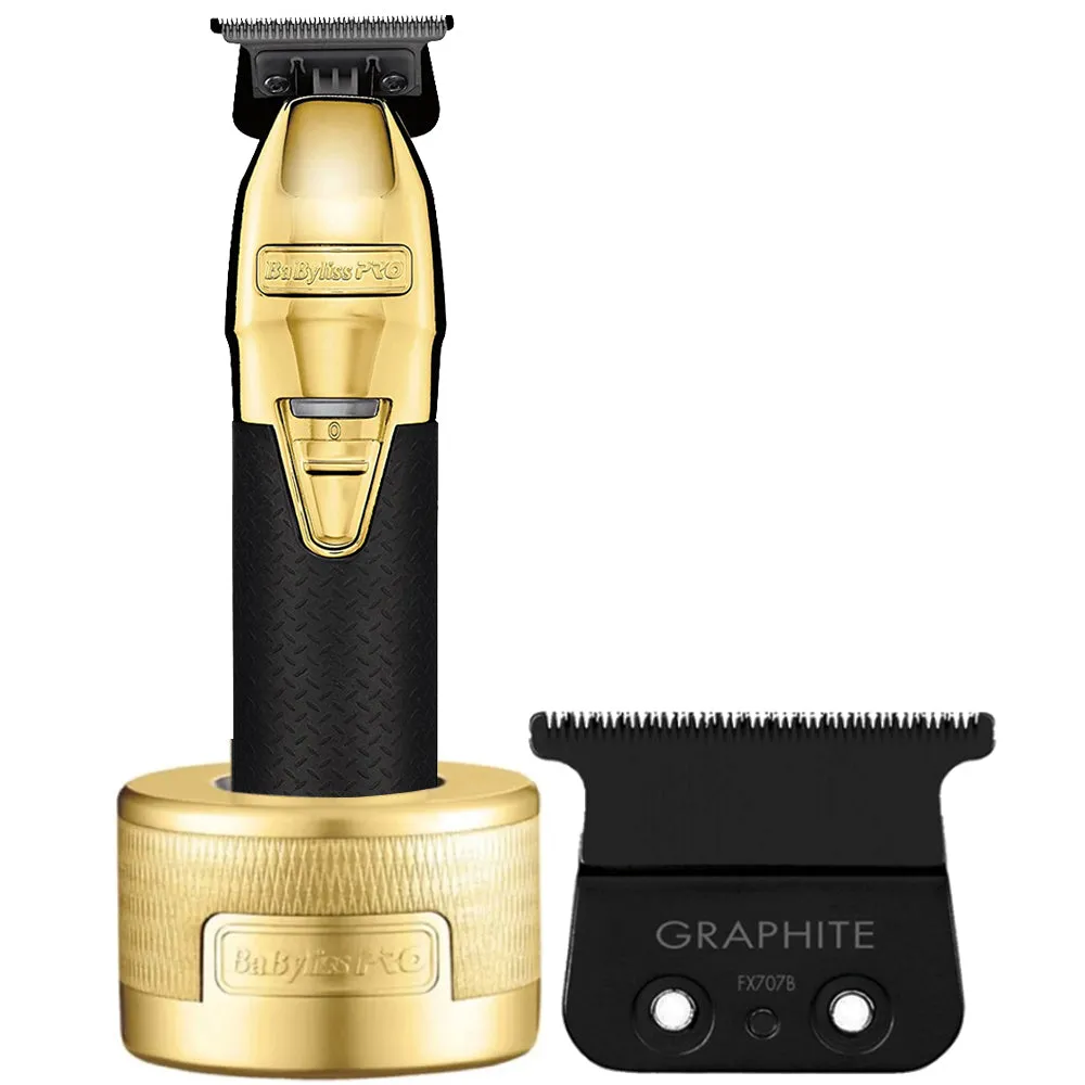 BaByliss PRO Gold FX Boost   Metal Trimmer FX787GBP with Charging Base   BaByliss PRO FX707B Graphite Fine Tooth Replacement T Blade