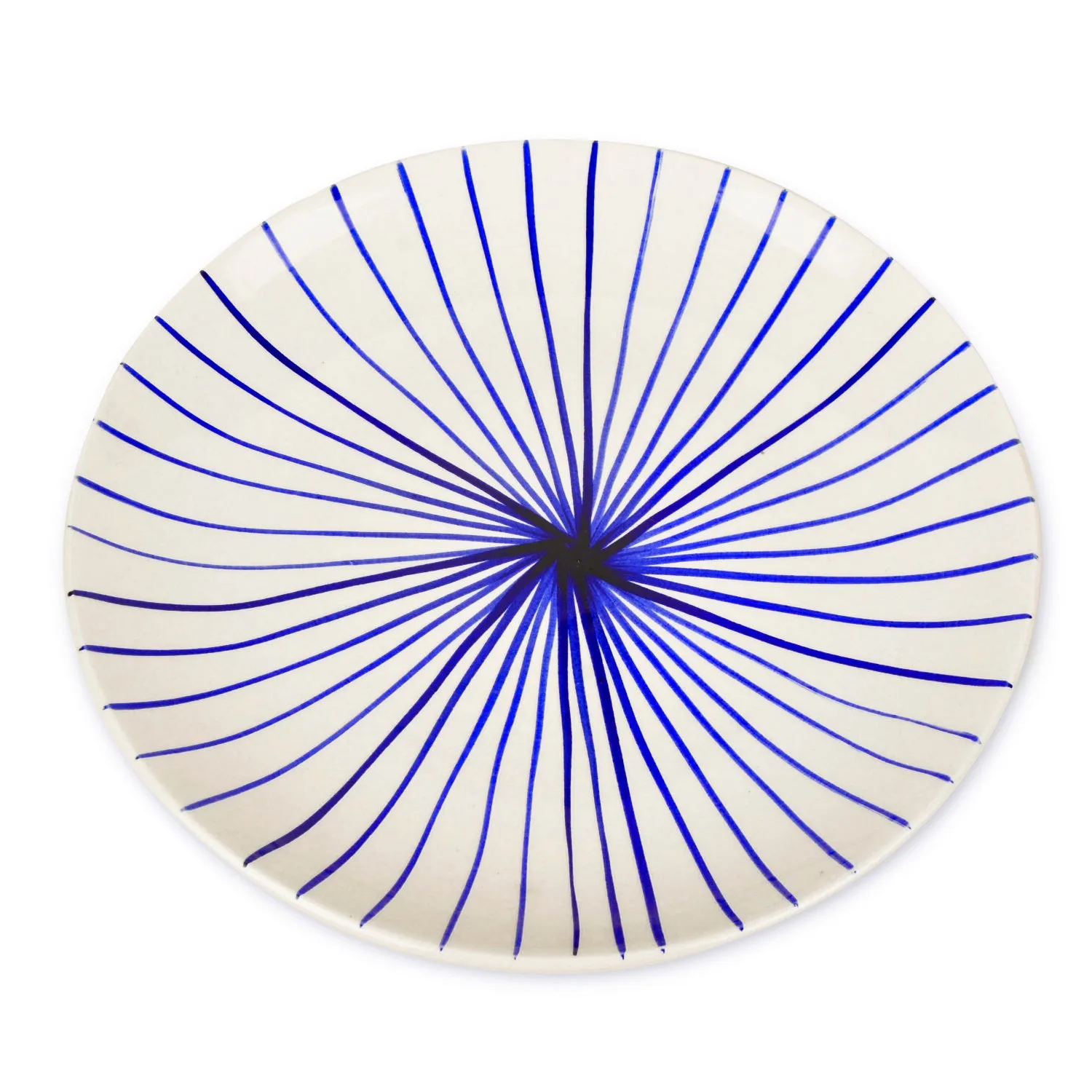 “Blue Kasa Line” Ceramic Striped Dinner Serving Plates (Set of 2, White and Blue)