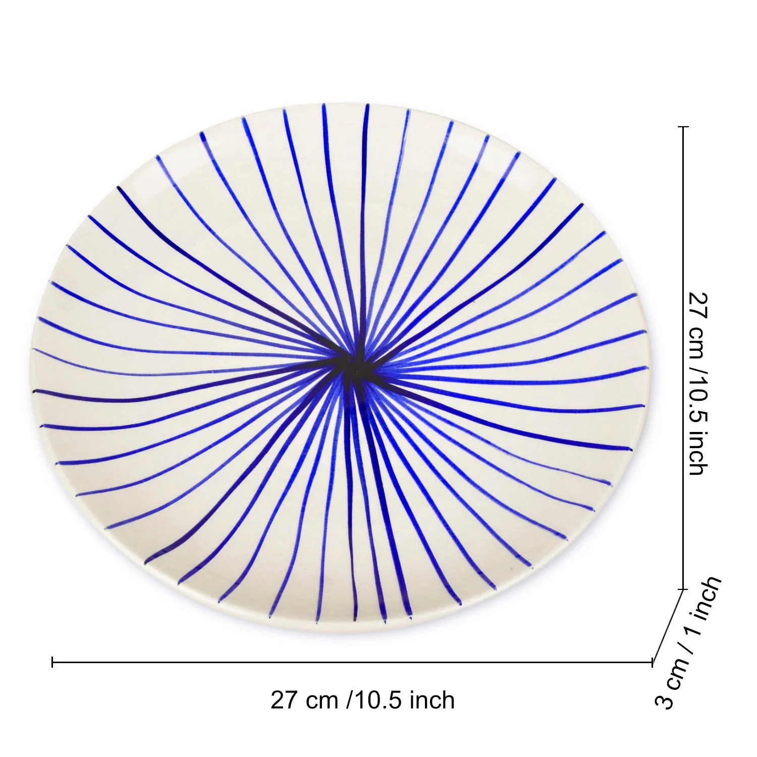 “Blue Kasa Line” Ceramic Striped Dinner Serving Plates (Set of 2, White and Blue)