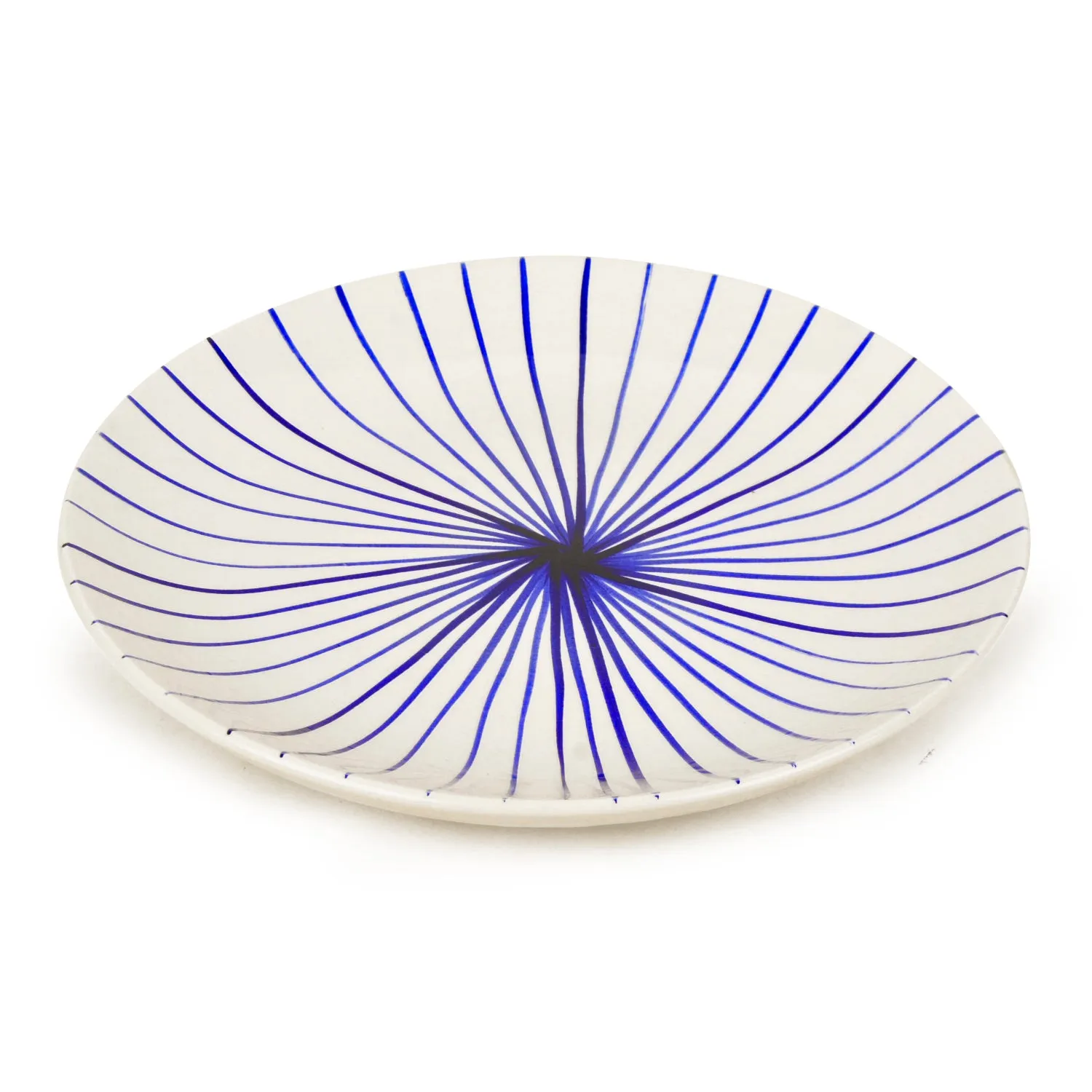 “Blue Kasa Line” Ceramic Striped Dinner Serving Plates (Set of 2, White and Blue)