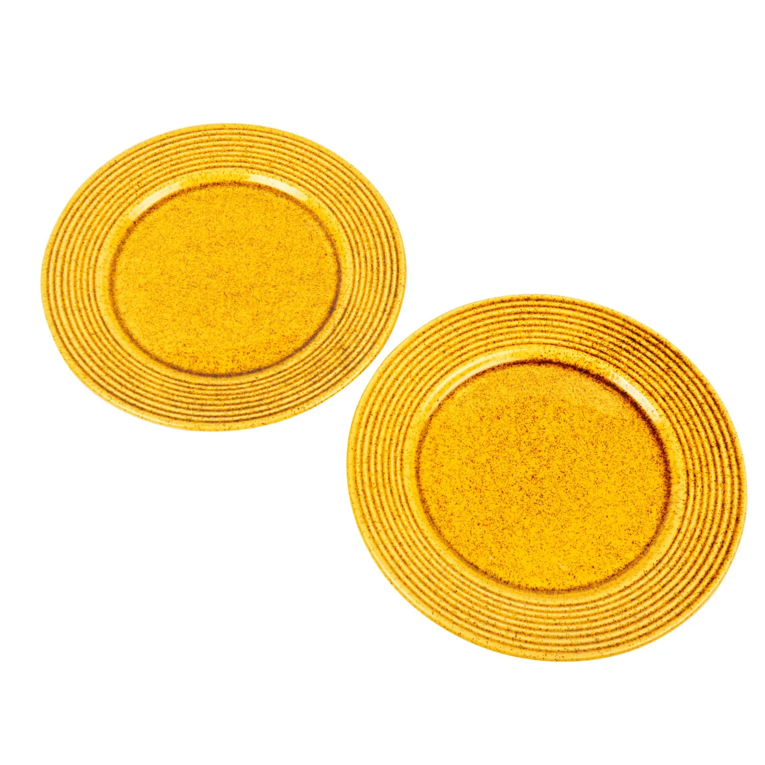 “California Spring Bloom” Studio Pottery Ceramic Dinner Serving Plates (Set of 2, Mustard Yellow , Diameter - 11 inches)