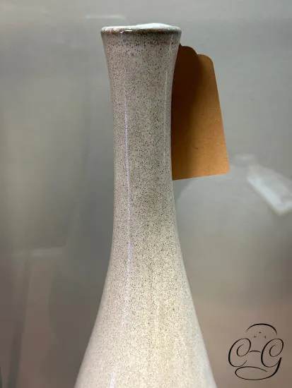 Ceramic Round White Vase With Brown Tan Bottom