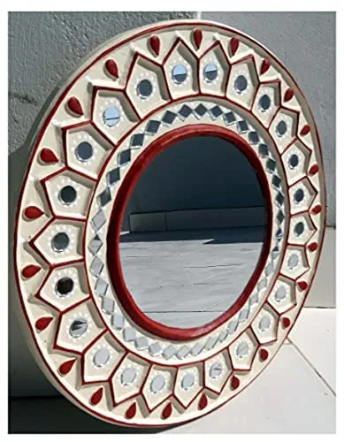 Chitra Artworks_Wall Mirror | Home Decor Items | Decorative Items for Home(31 cm X 31 cm X 2 cm) (White - Red)