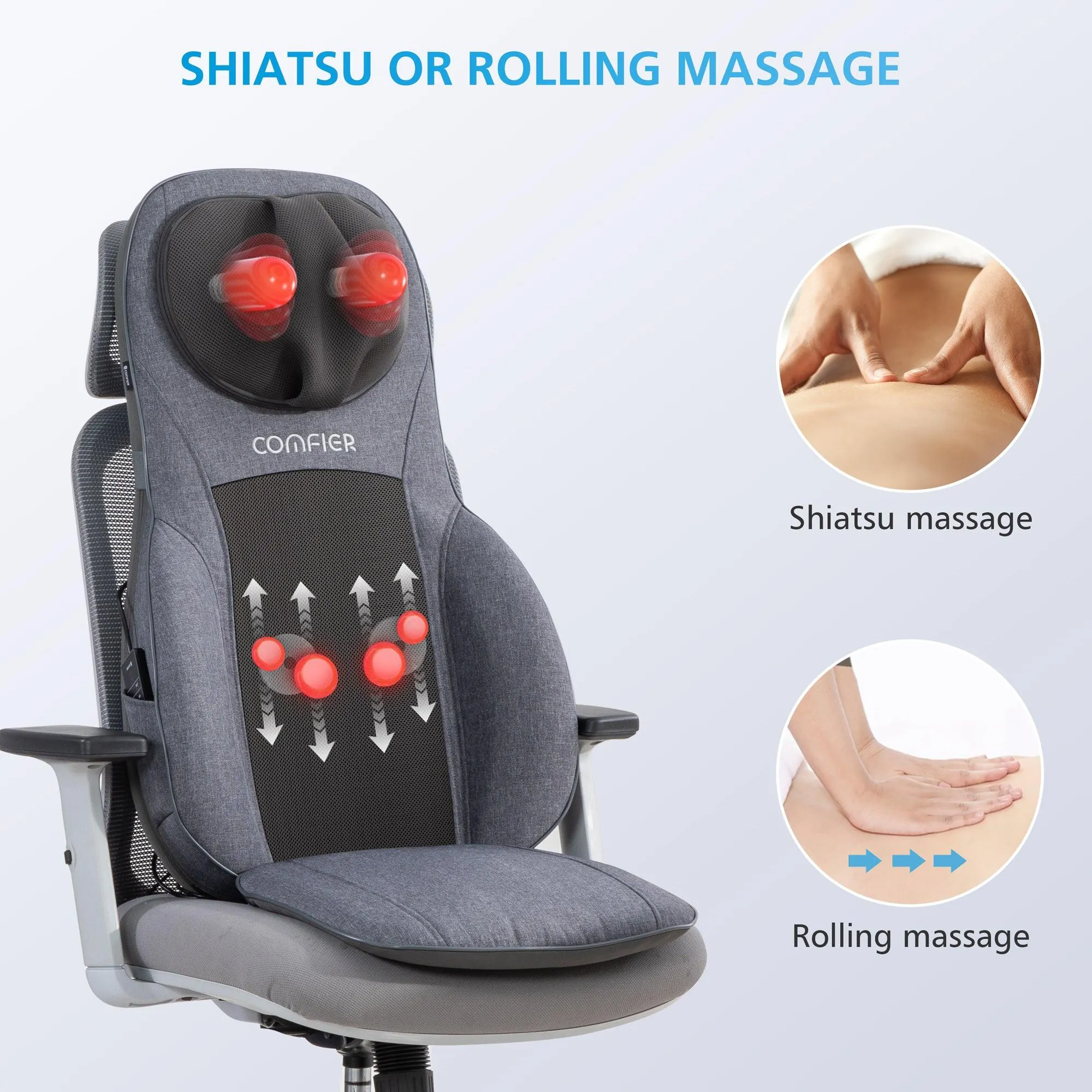 Comfier Shiatsu Neck Back Massage Seat Cushion with Heat,Adjustable Kneading Rolling Massage Chair - 2113