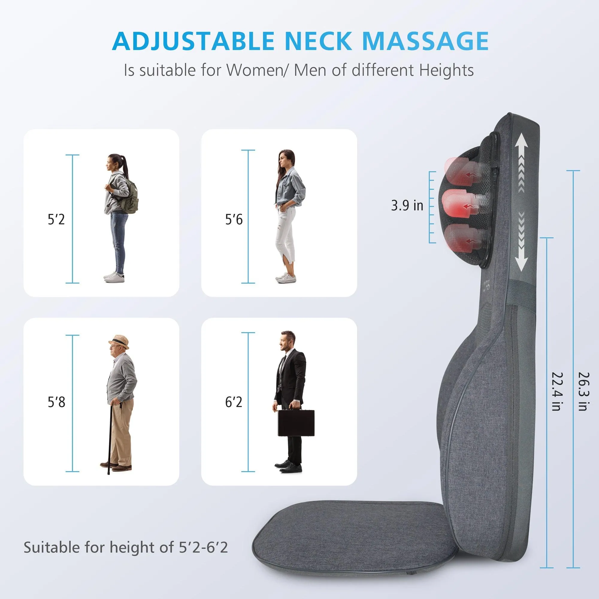 Comfier Shiatsu Neck Back Massage Seat Cushion with Heat,Adjustable Kneading Rolling Massage Chair - 2113