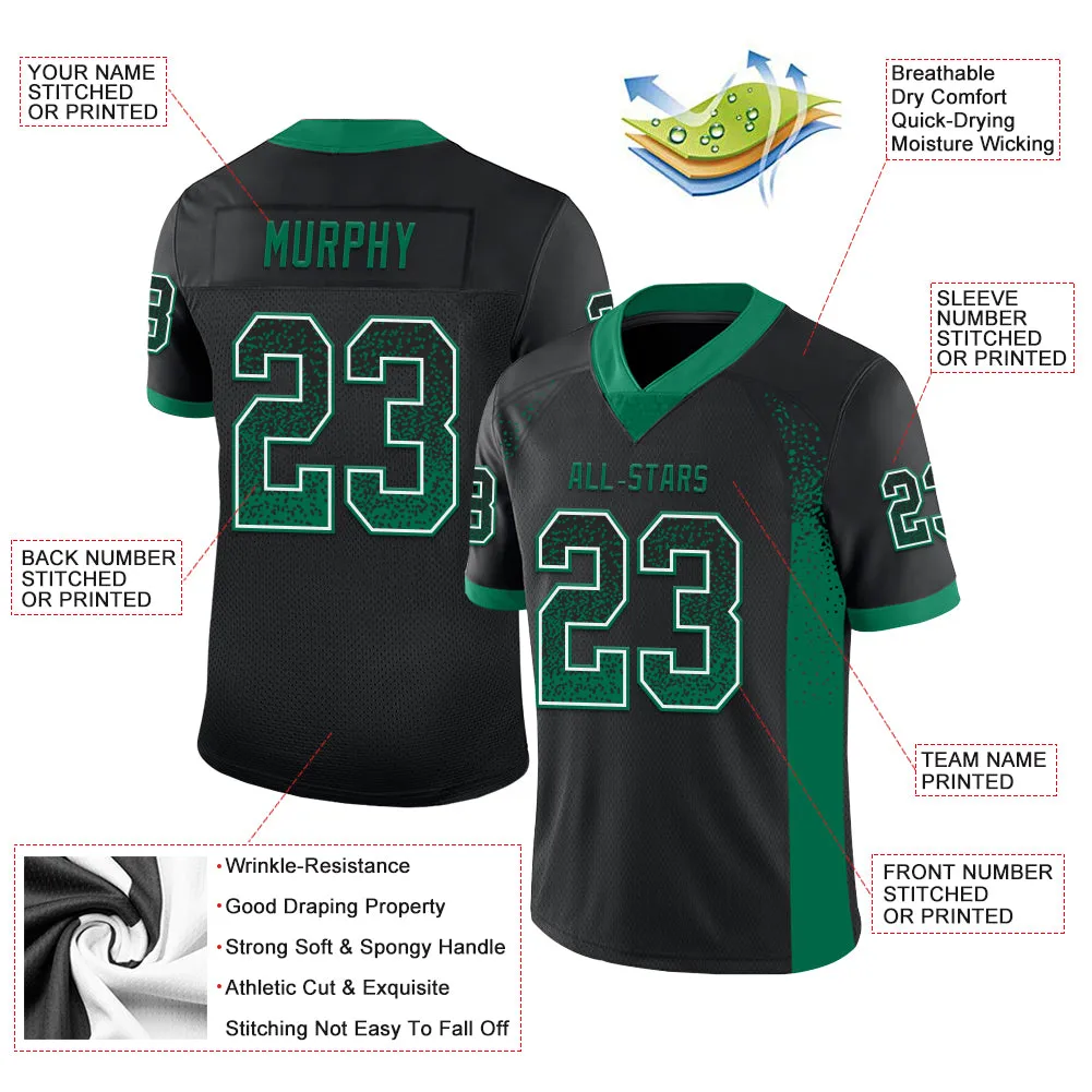 Custom Black Kelly Green-White Mesh Drift Fashion Football Jersey