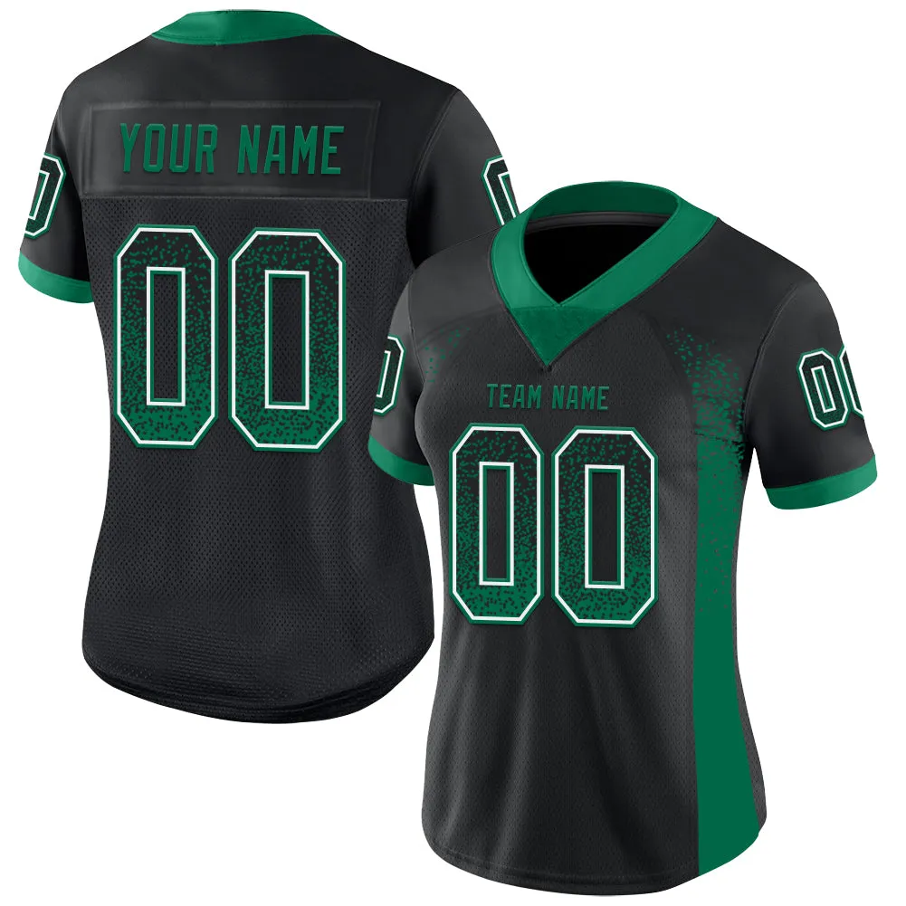 Custom Black Kelly Green-White Mesh Drift Fashion Football Jersey