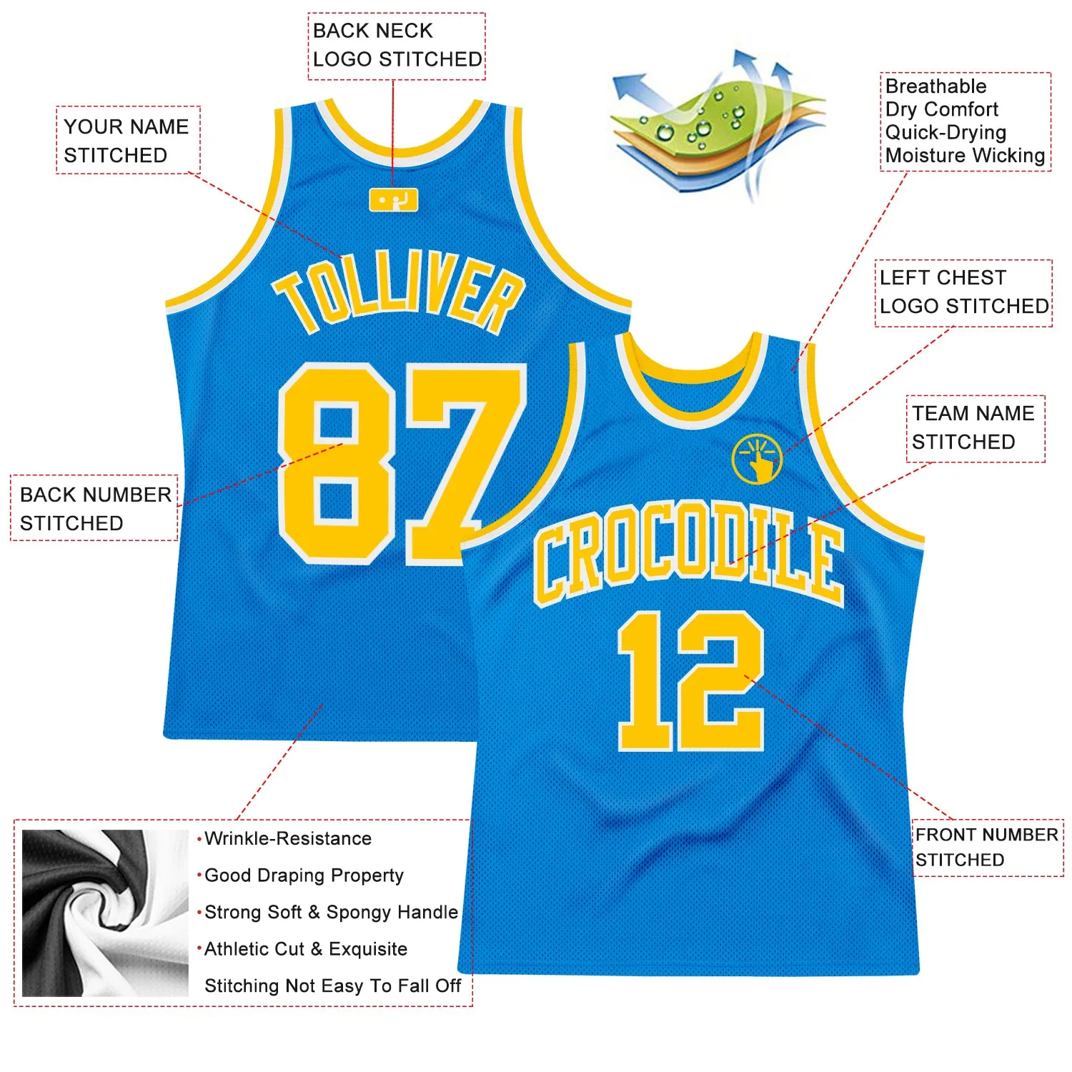 Custom Blue Gold-White Authentic Throwback Basketball Jersey