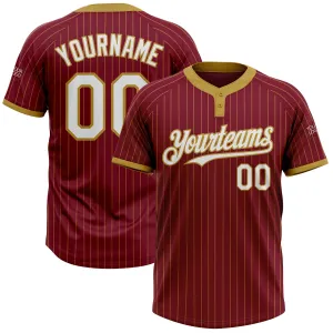 Custom Crimson Old Gold Pinstripe White Two-Button Unisex Softball Jersey