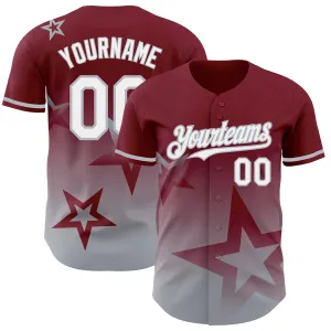 Custom Crimson White-Gray 3D Pattern Design Gradient Style Twinkle Star Authentic Baseball Jersey