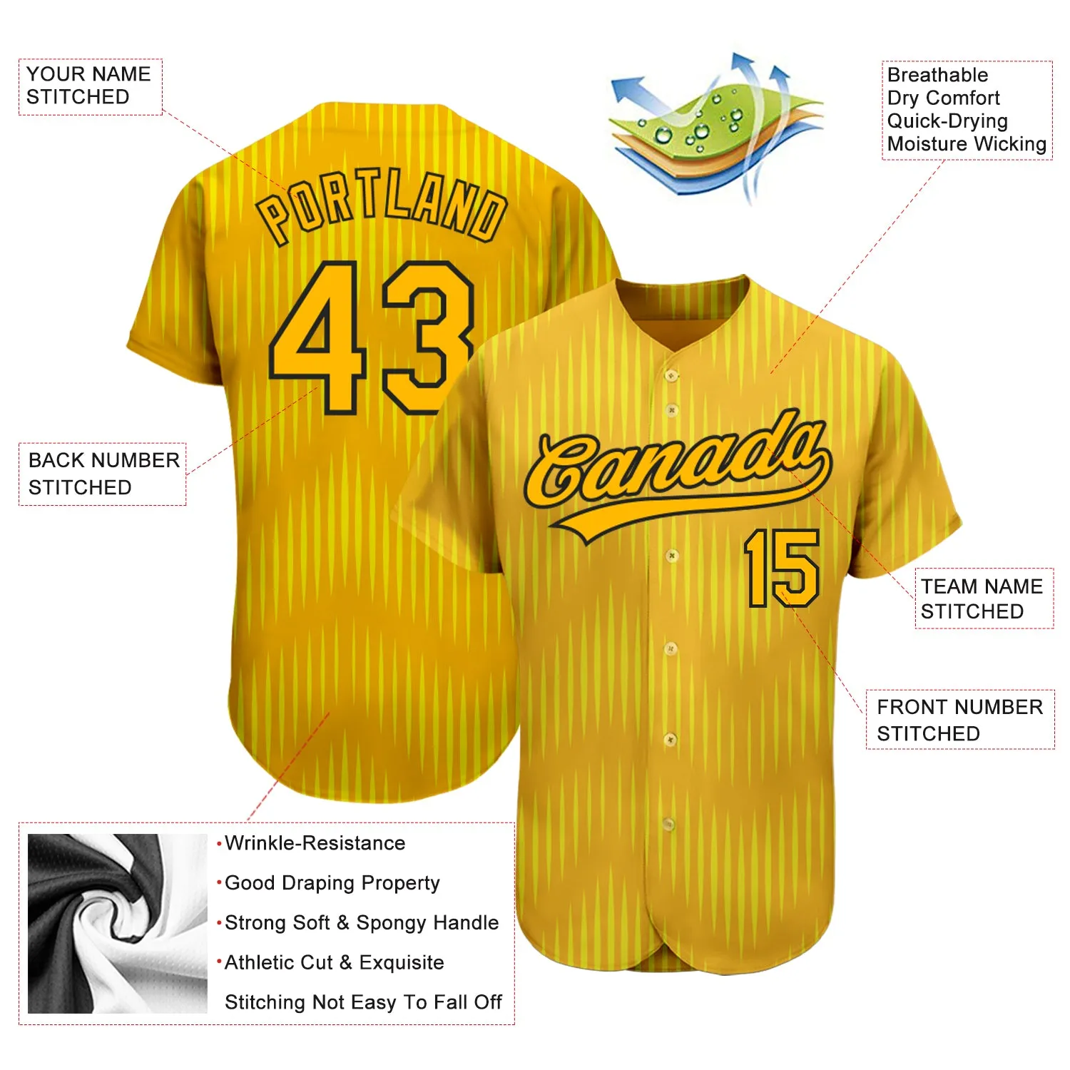 Custom Gold Gold-Black 3D Pattern Design Authentic Baseball Jersey