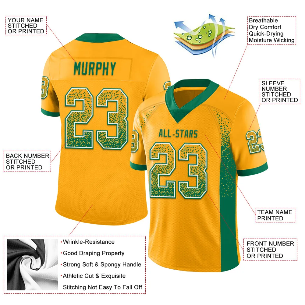 Custom Gold Kelly Green-White Mesh Drift Fashion Football Jersey