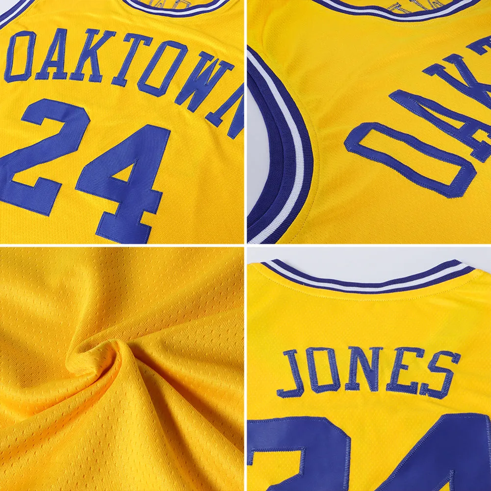 Custom Gold Royal-White Round Neck Rib-Knit Basketball Jersey