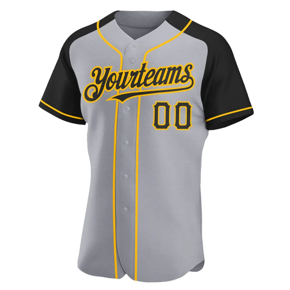 Custom Gray Black-Gold Authentic Raglan Sleeves Baseball Jersey