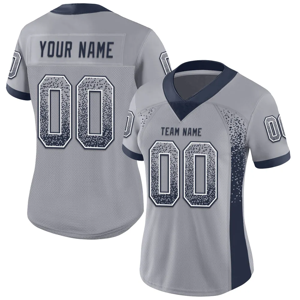 Custom Gray Navy-White Mesh Drift Fashion Football Jersey