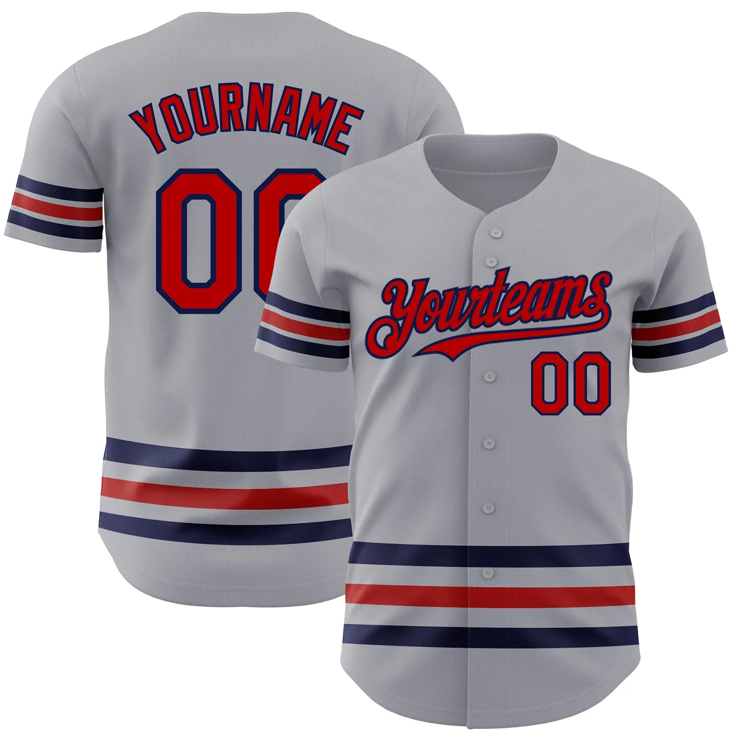 Custom Gray Red-Navy Line Authentic Baseball Jersey