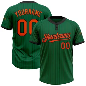 Custom Kelly Green Black Pinstripe Orange Two-Button Unisex Softball Jersey