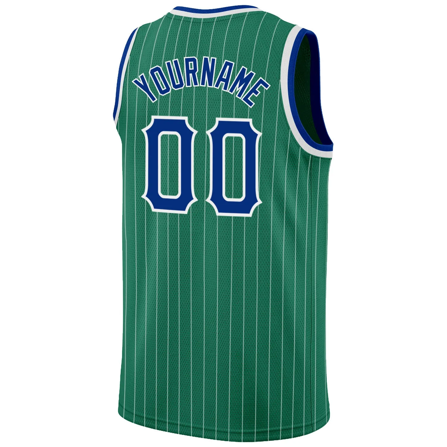 Custom Kelly Green White Pinstripe Royal-White Authentic Basketball Jersey