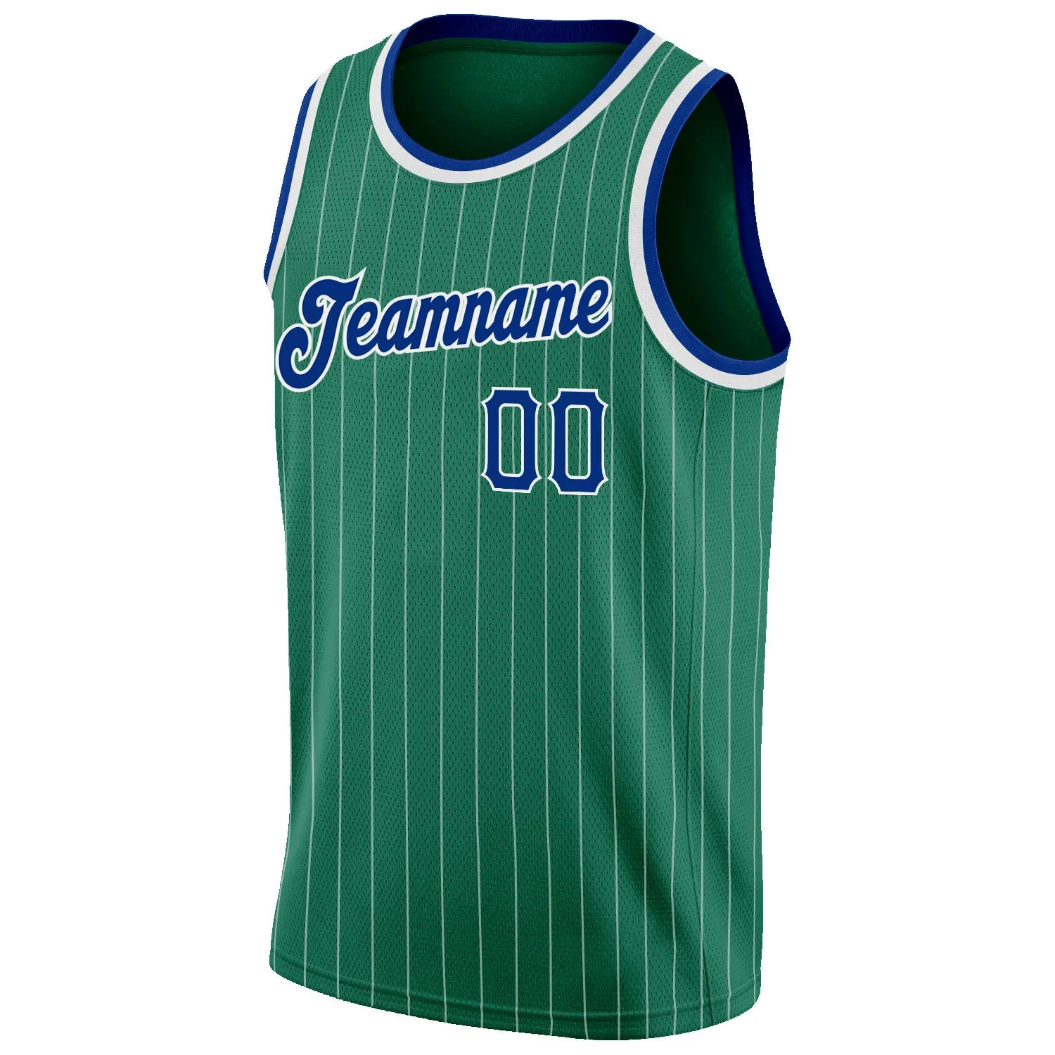 Custom Kelly Green White Pinstripe Royal-White Authentic Basketball Jersey