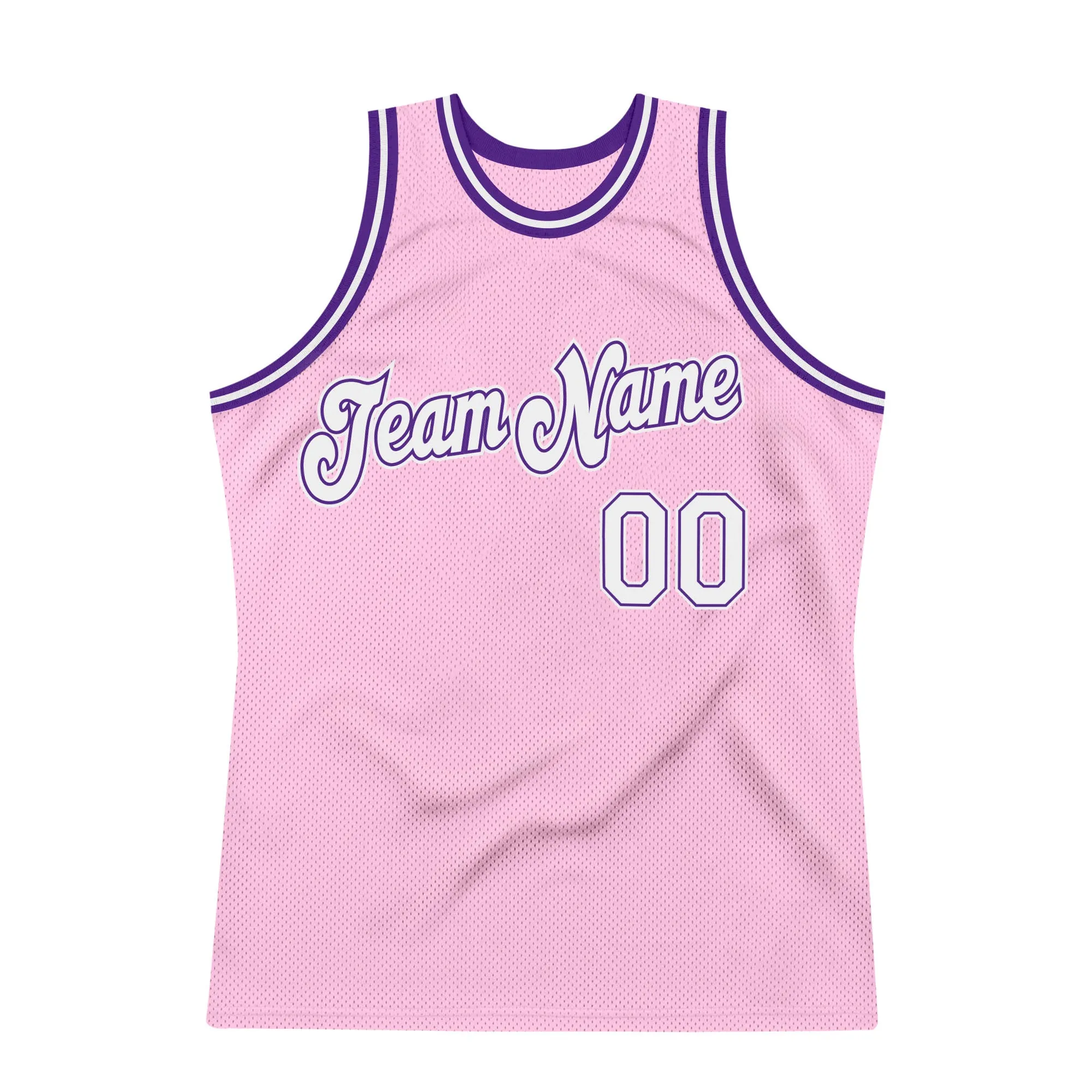 Custom Light Pink White-Purple Authentic Throwback Basketball Jersey