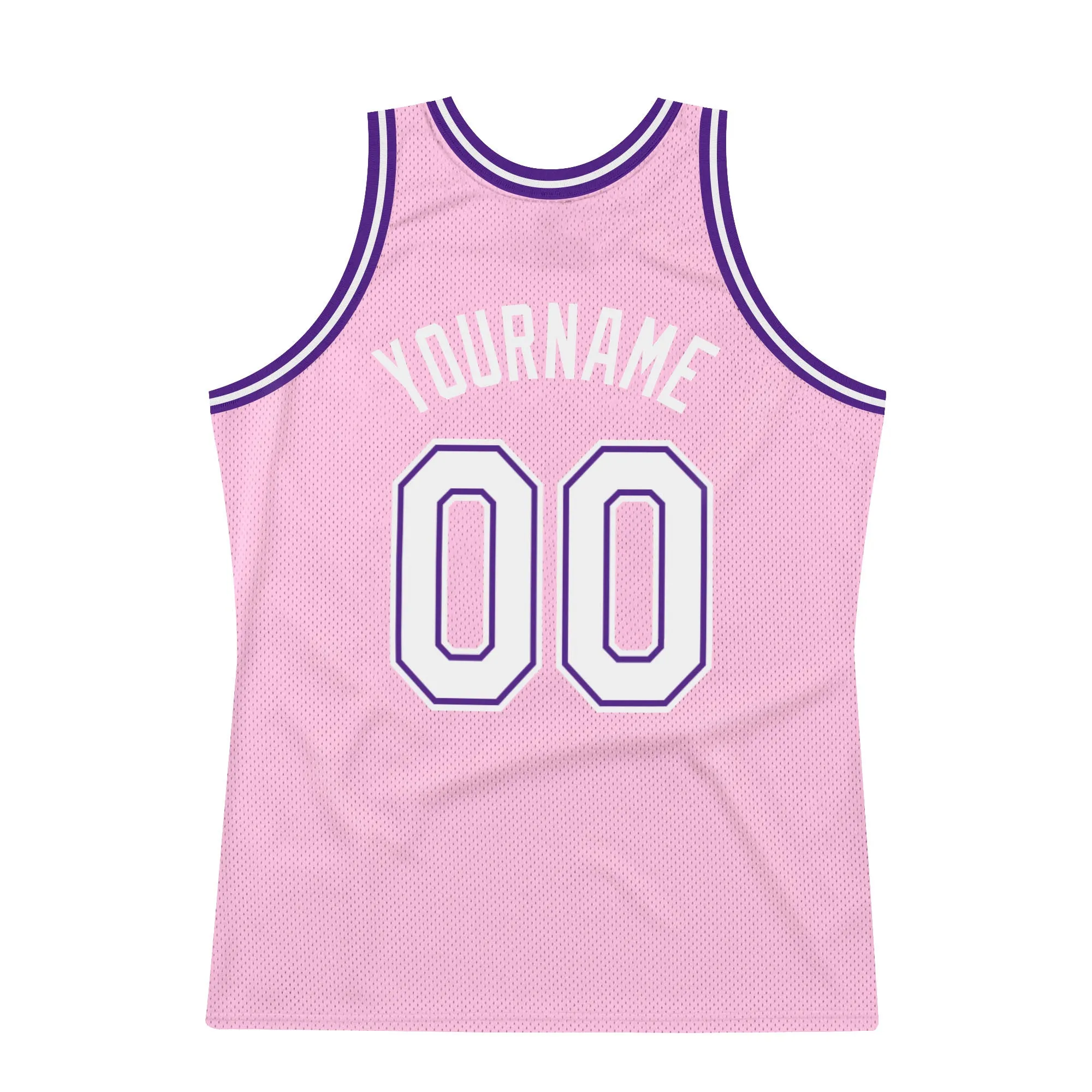 Custom Light Pink White-Purple Authentic Throwback Basketball Jersey