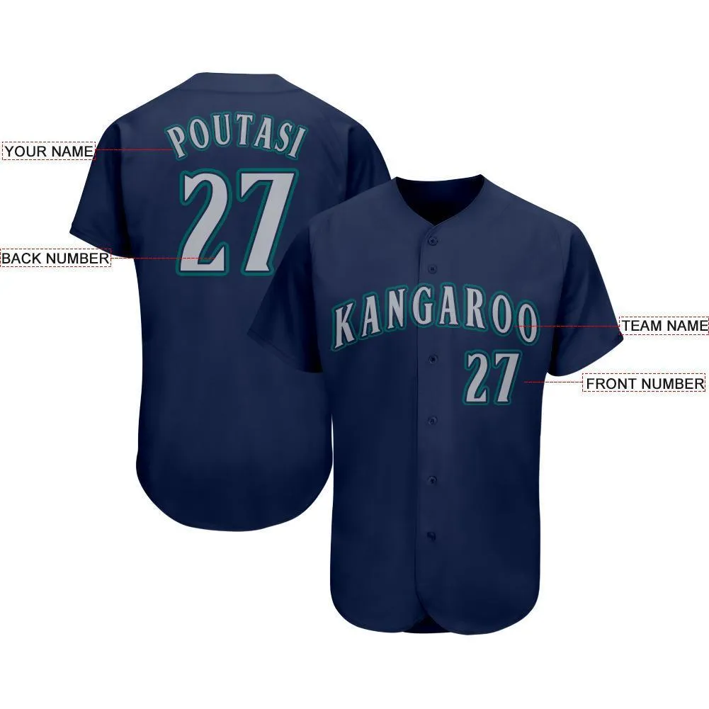 Custom Navy Gray-Teal Baseball Jersey