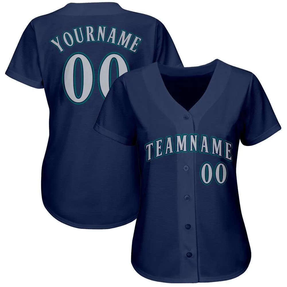 Custom Navy Gray-Teal Baseball Jersey