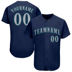 Custom Navy Gray-Teal Baseball Jersey