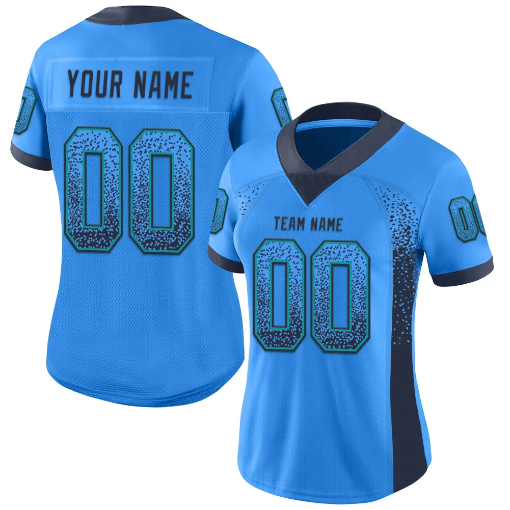 Custom Powder Blue Navy-Teal Mesh Drift Fashion Football Jersey