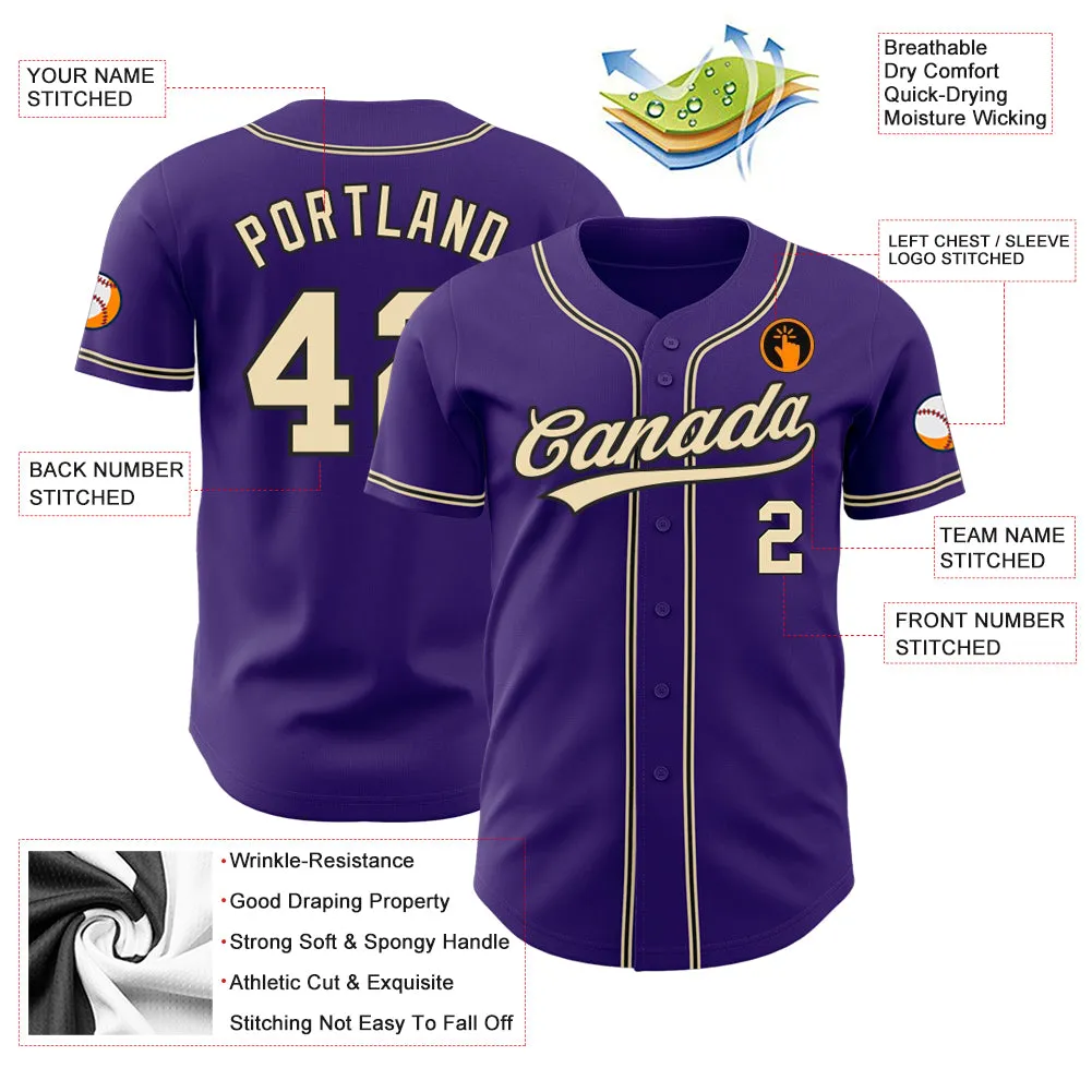 Custom Purple City Cream-Black Authentic Baseball Jersey