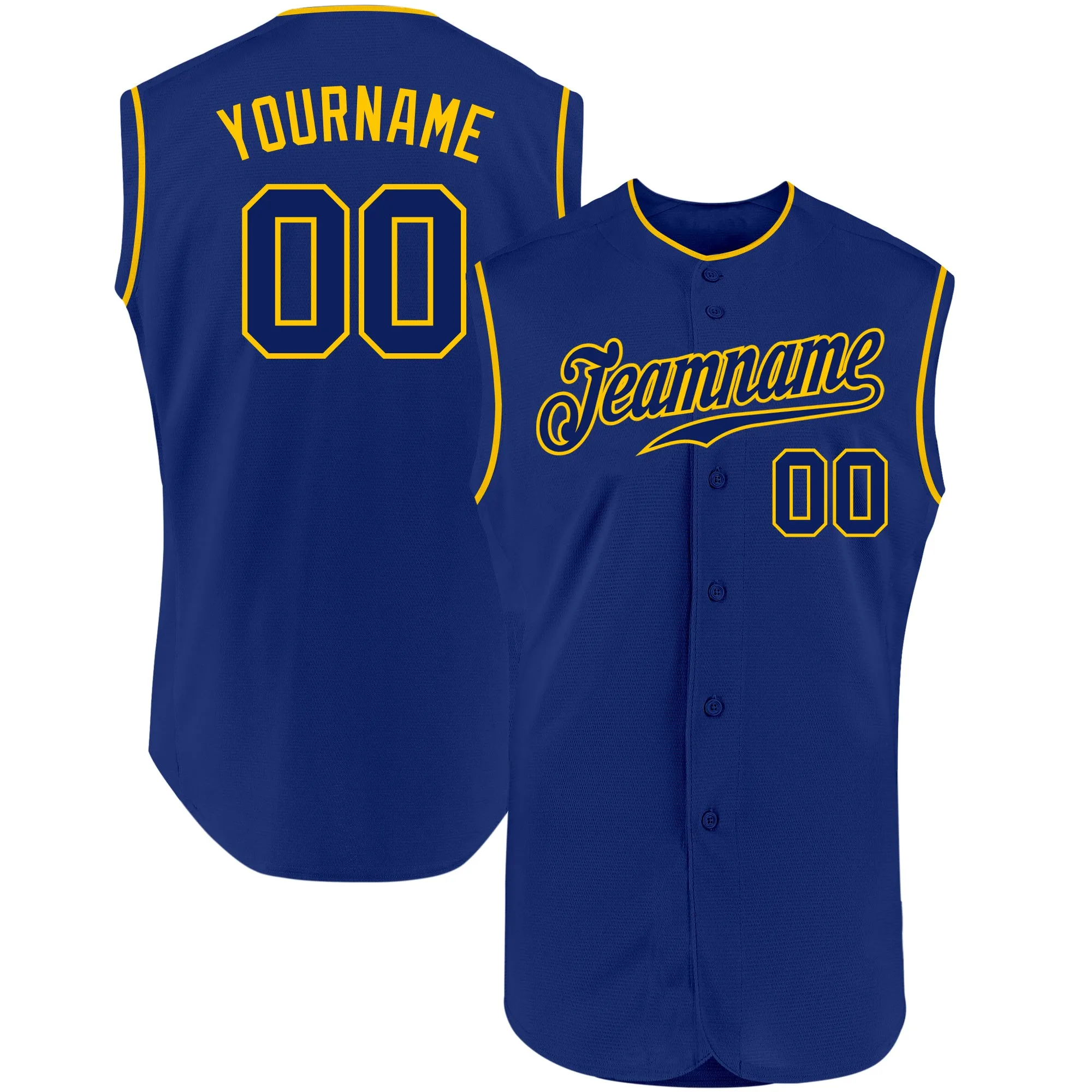 Custom Royal Royal-Gold Authentic Sleeveless Baseball Jersey