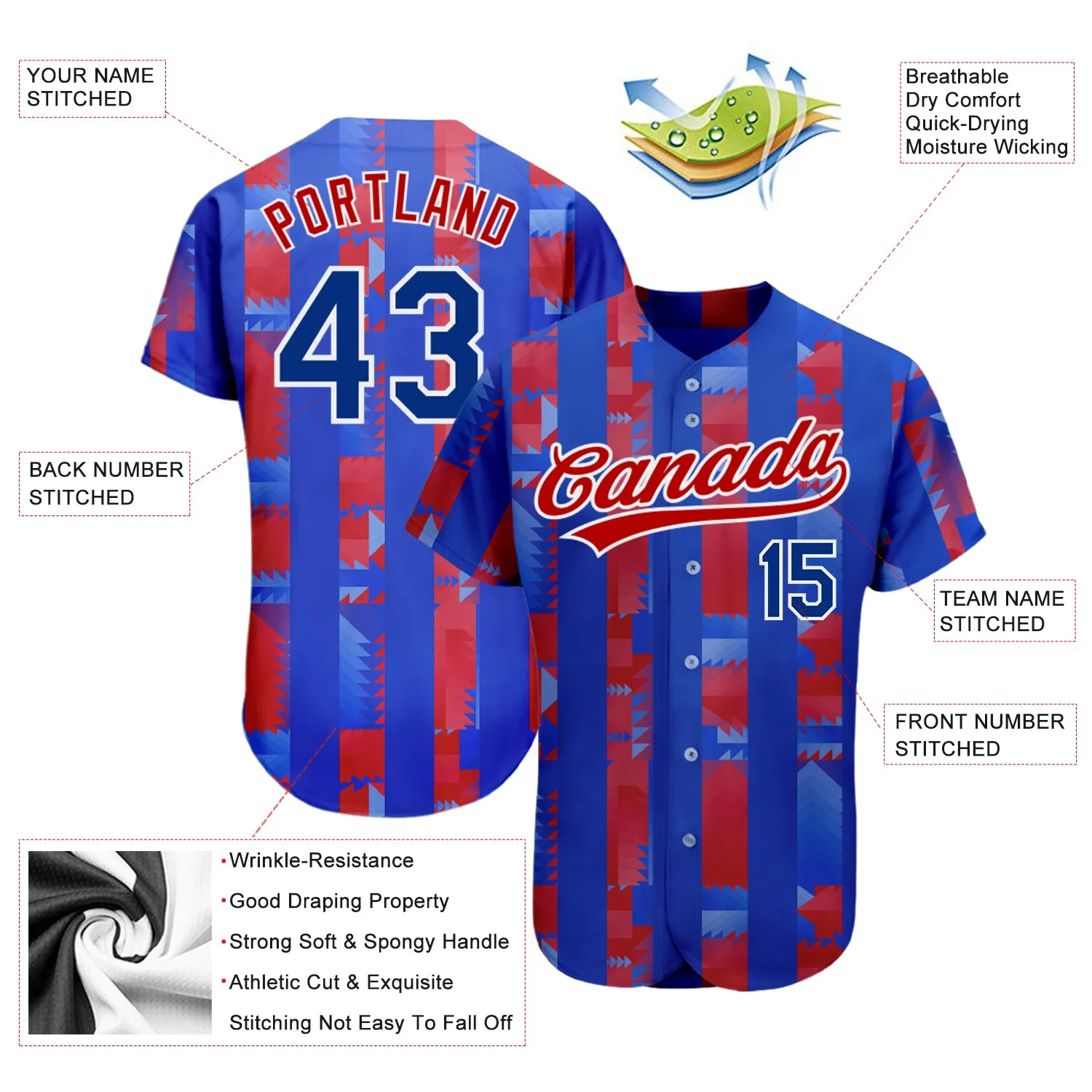 Custom Royal Royal-Red 3D Pattern Design Authentic Baseball Jersey