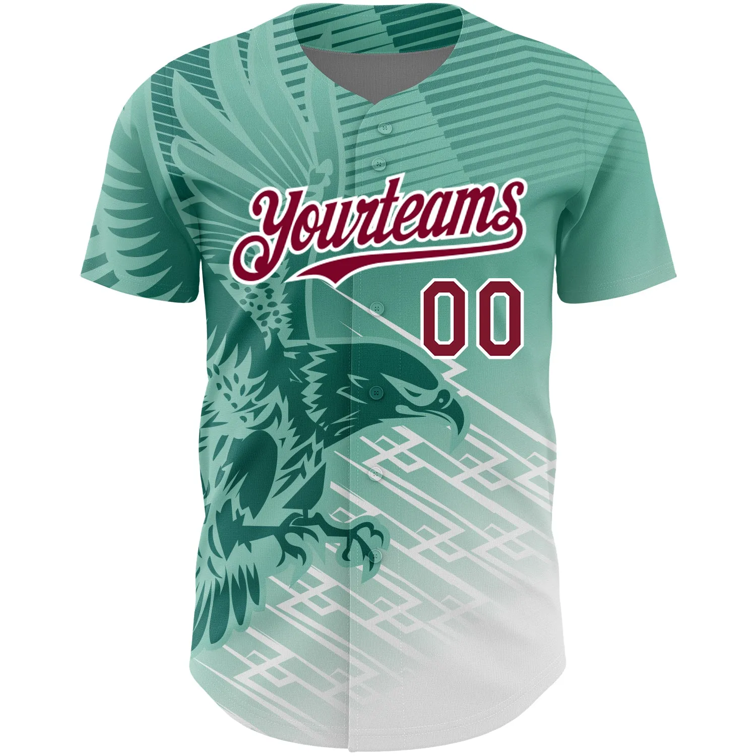 Custom Teal Crimson-White 3D Pattern Design Animal Eagle Authentic Baseball Jersey