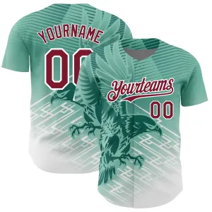 Custom Teal Crimson-White 3D Pattern Design Animal Eagle Authentic Baseball Jersey