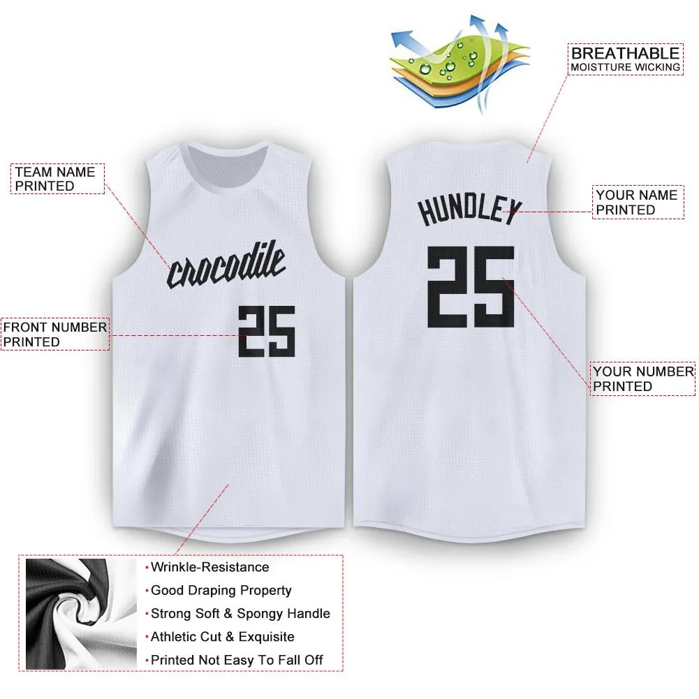 Custom White Black Round Neck Basketball Jersey