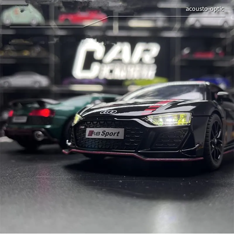 EXCLUSIVE 1:24 AUDI R8 V10 ALLOY METAL PULLBACK TOY CAR FEATURES OPENABLE DOORS AND A LIGHT, MAKING IT A GREAT GIFT FOR MUSIC LOVERS AND A FUN TOY FOR KIDS [COLOR AS PER STCOK]