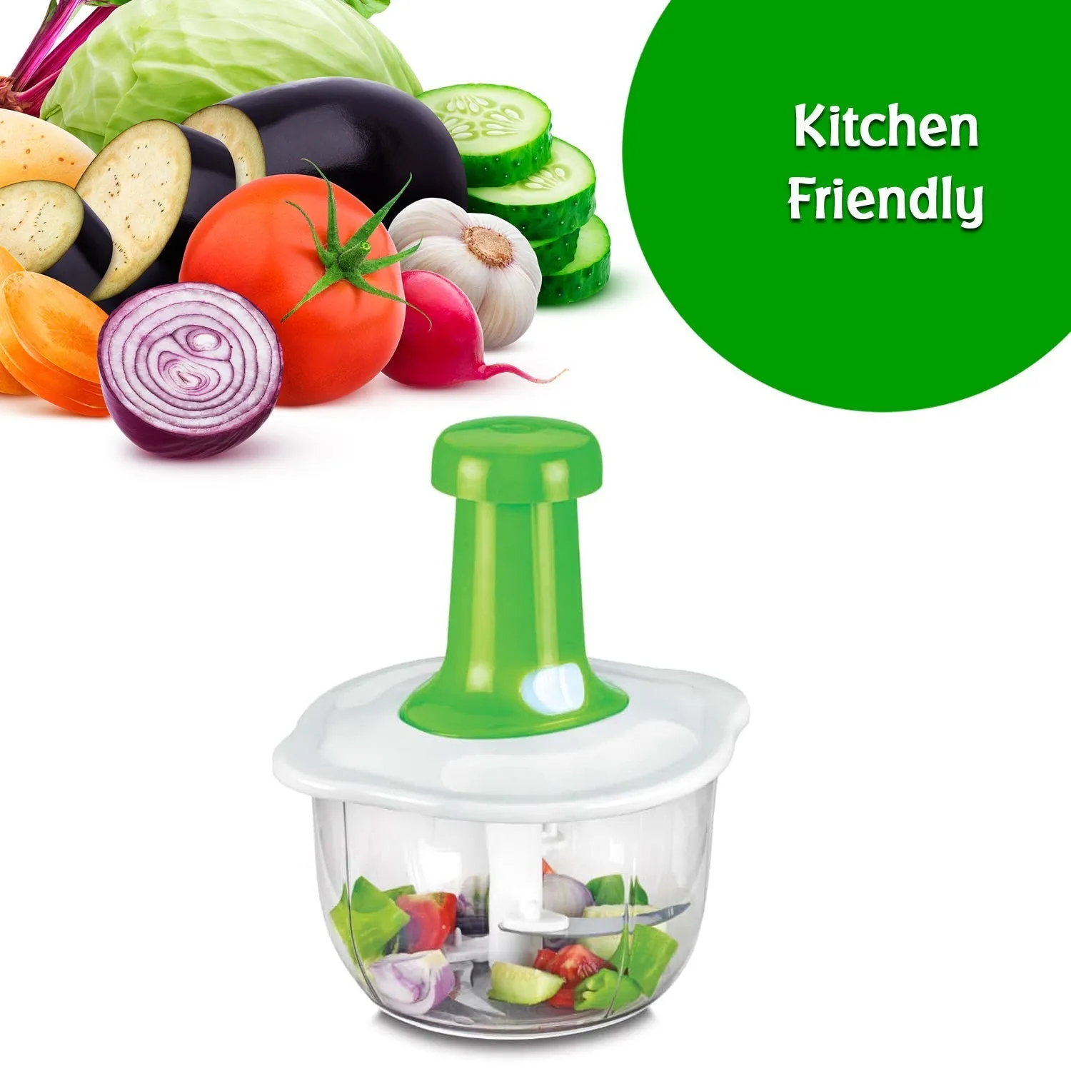 Hand Press Fruits and Vegetable 2 in 1 Push Chopper for Kitchen, 3 Sharp Stainless Steel Blades (1600Ml)