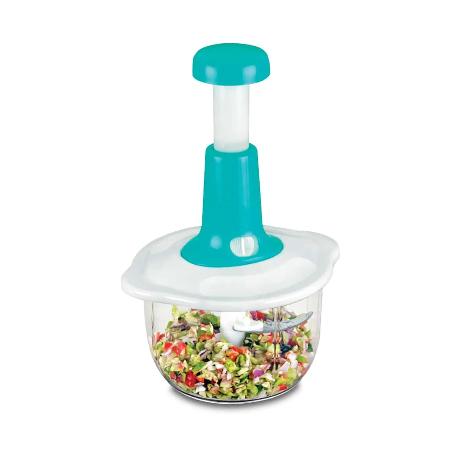 Hand Press Fruits and Vegetable 2 in 1 Push Chopper for Kitchen, 3 Sharp Stainless Steel Blades (1600Ml)