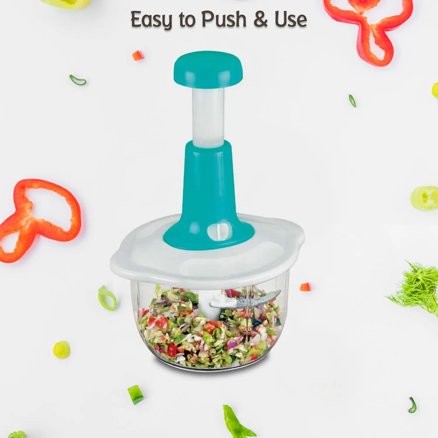 Hand Press Fruits and Vegetable 2 in 1 Push Chopper for Kitchen, 3 Sharp Stainless Steel Blades (1600Ml)